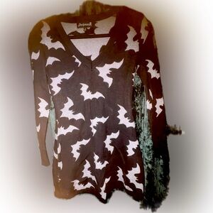 Sour Puss Black and White Bat V-Neck Sweater